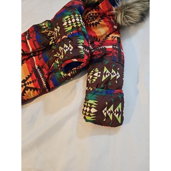 Polo Ralph Lauren Down Puffer Snowsuit Southwest Aztec Faux Fur 9 Mo. - Picture 7 of 10
